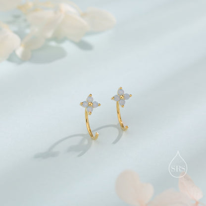 Extra Tiny Hydrangea Flower Huggie Hoop Earrings in Sterling Silver, Silver or Gold, Hydrangea Earrings