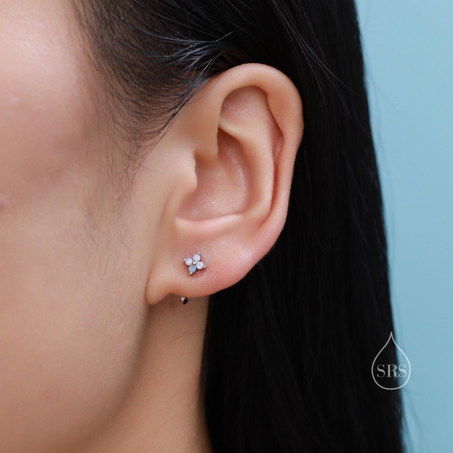 Extra Tiny Hydrangea Flower Huggie Hoop Earrings in Sterling Silver, Silver or Gold, Hydrangea Earrings