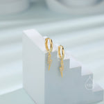 CZ Lightning Bolt Huggie Hoop Earrings in Sterling Silver, Silver or Gold, Lightening Bolt Hoop Earrings, Lightning Bolt