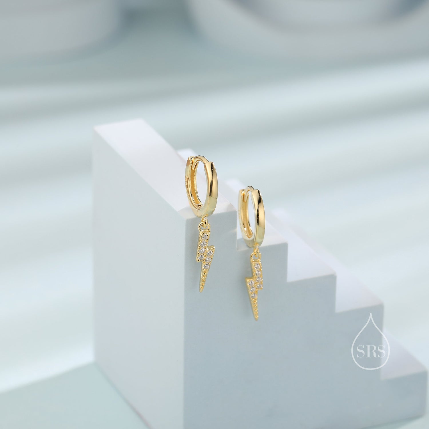 CZ Lightning Bolt Huggie Hoop Earrings in Sterling Silver, Silver or Gold, Lightening Bolt Hoop Earrings, Lightning Bolt