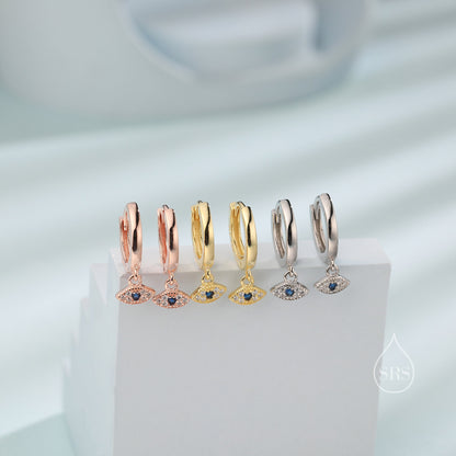 Tiny Evil Eye Huggie Hoop Earrings in Sterling Silver, Silver, Gold or Rose Gold Eye Hoops, Evil Eye Earrings