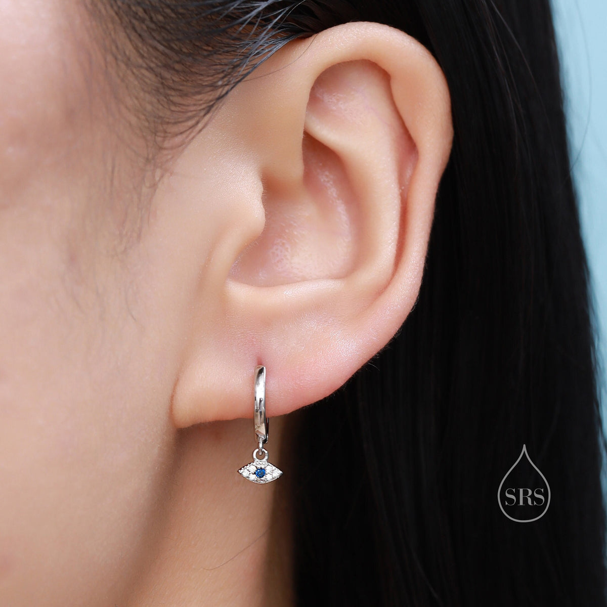 Tiny Evil Eye Huggie Hoop Earrings in Sterling Silver, Silver, Gold or Rose Gold Eye Hoops, Evil Eye Earrings