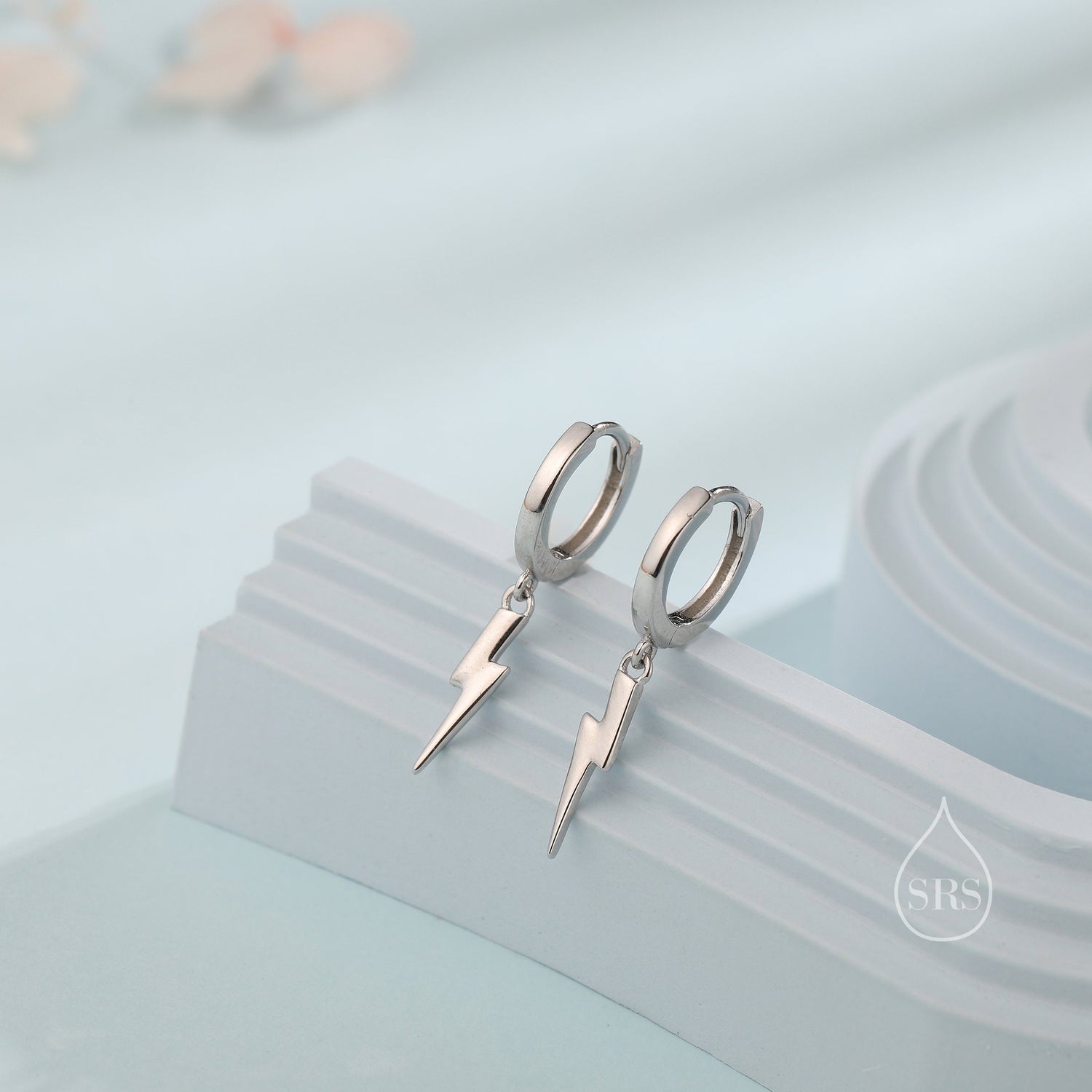 Lightning Bolt Huggie Hoop Earrings in Sterling Silver, Silver, Gold, or Rose Gold, Lightning Bolt Hoop Earrings, Lightning Bolt
