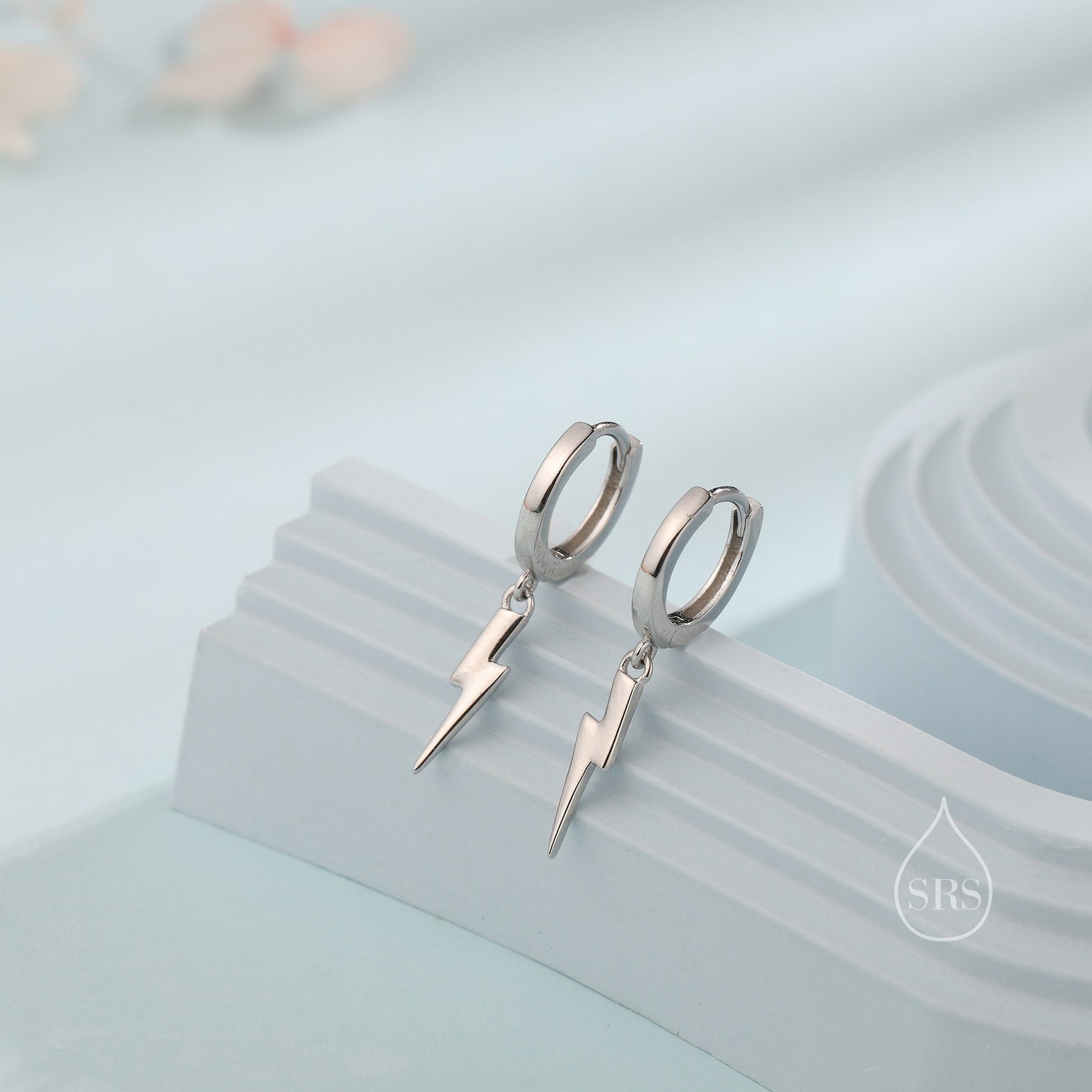 Lightning Bolt Huggie Hoop Earrings in Sterling Silver, Silver, Gold, or Rose Gold, Lightning Bolt Hoop Earrings, Lightning Bolt
