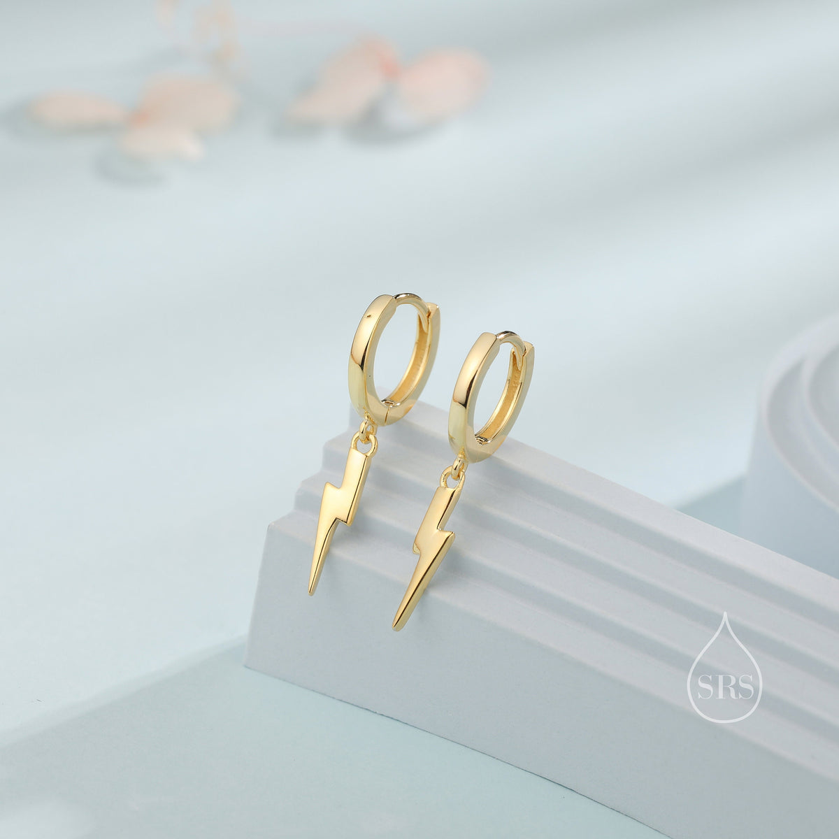 Lightning Bolt Huggie Hoop Earrings in Sterling Silver, Silver, Gold, or Rose Gold, Lightning Bolt Hoop Earrings, Lightning Bolt