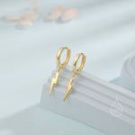Lightning Bolt Huggie Hoop Earrings in Sterling Silver, Silver, Gold, or Rose Gold, Lightning Bolt Hoop Earrings, Lightning Bolt