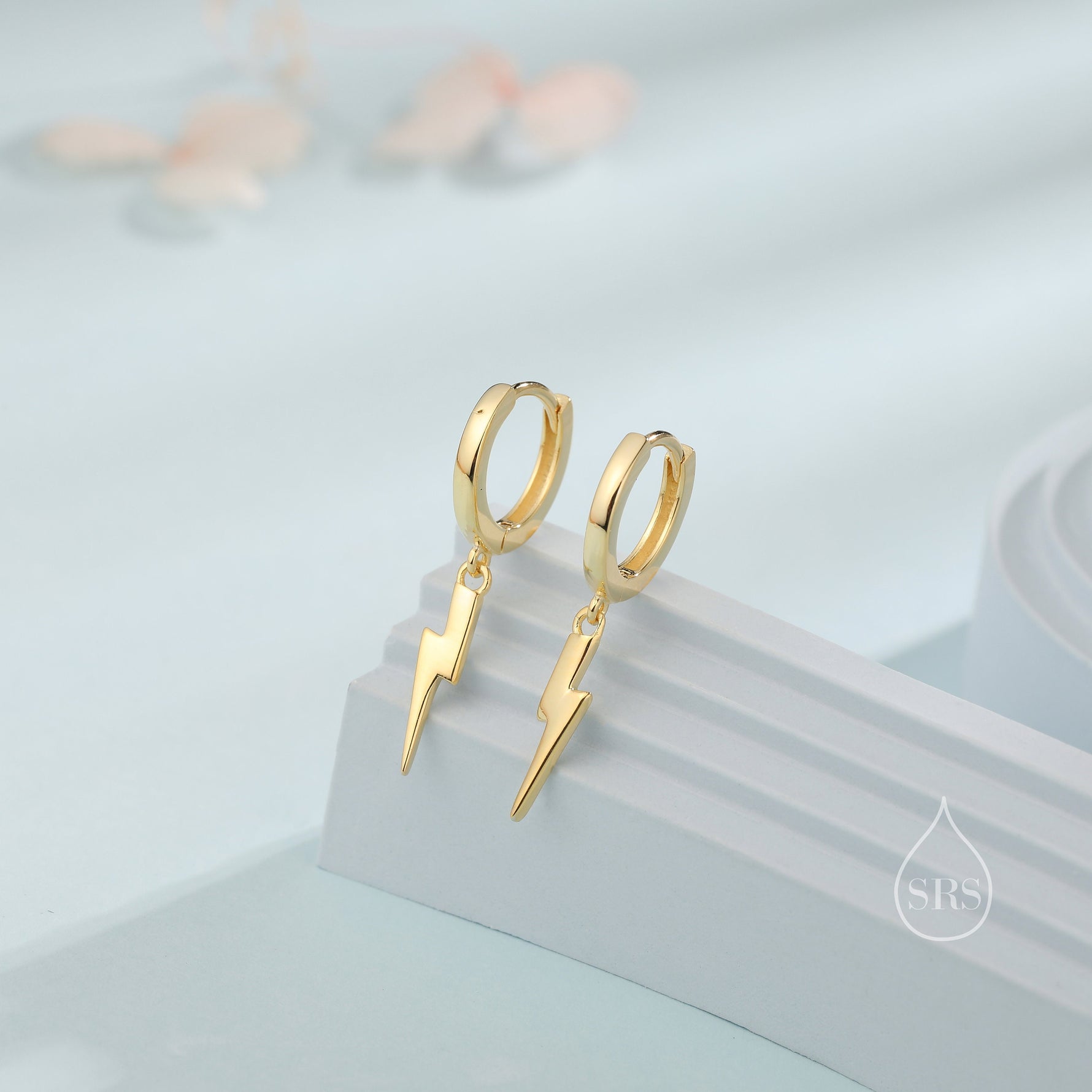 Lightning Bolt Huggie Hoop Earrings in Sterling Silver, Silver, Gold, or Rose Gold, Lightning Bolt Hoop Earrings, Lightning Bolt