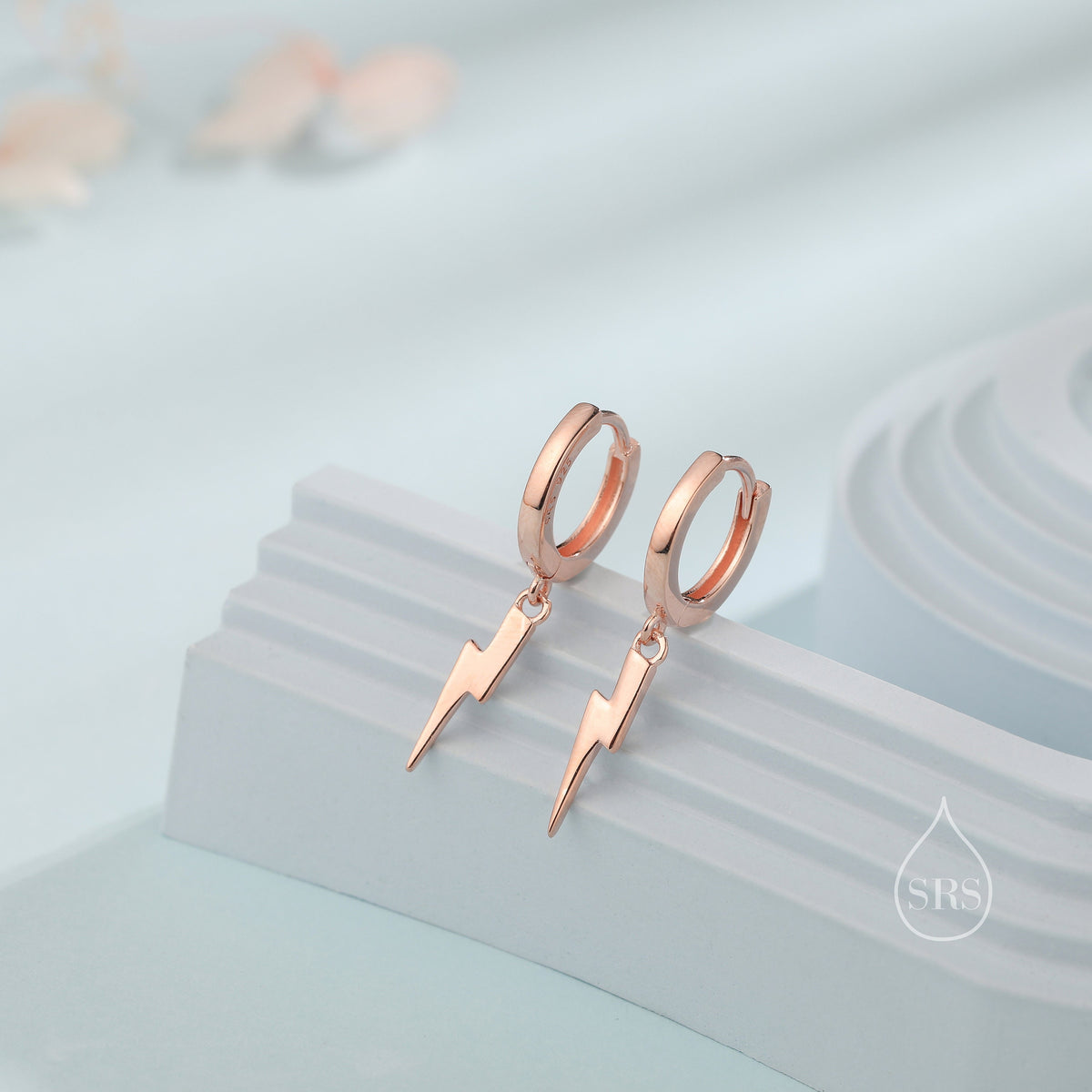 Lightning Bolt Huggie Hoop Earrings in Sterling Silver, Silver, Gold, or Rose Gold, Lightning Bolt Hoop Earrings, Lightning Bolt