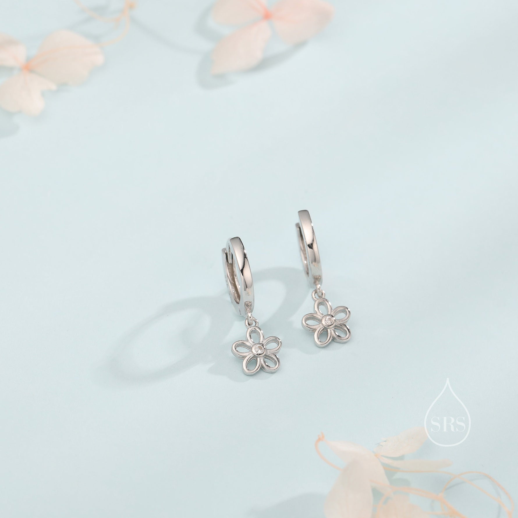 Forget Me Not Flower Huggie Hoop Earrings in Sterling Silver, Silver, Gold or Rose Gold, Tiny Flower Hoops