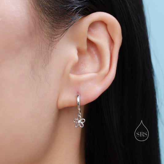 Forget Me Not Flower Huggie Hoop Earrings in Sterling Silver, Silver, Gold or Rose Gold, Tiny Flower Hoops