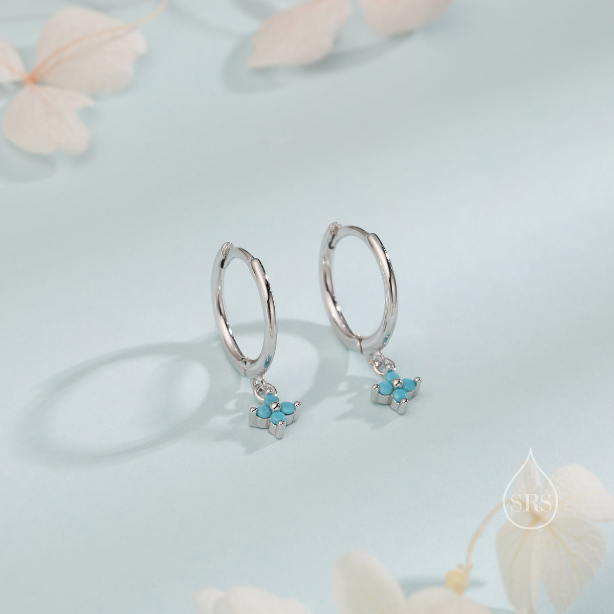 Tiny Hydrangea Flower CZ Hoop Earrings
