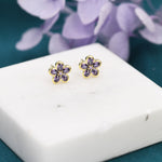 Amethyst Purple Flower CZ Stud Earrings in Sterling Silver, Forget Me Not Floral CZ Earrings, Silver or Gold, Flower CZ Earrings