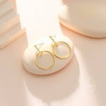 Large Dangle Circle and Bar Stud Earrings in Sterling Silver, Silver, Gold or Rose Gold, Geometric Circle Dangle Earrings
