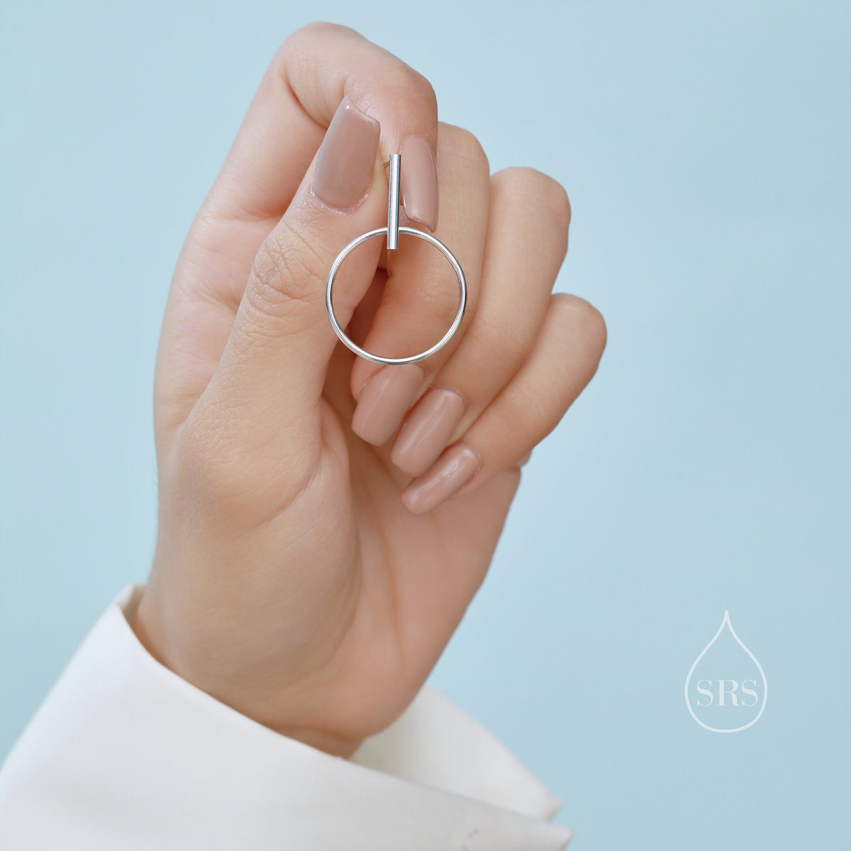 Large Dangle Circle and Bar Stud Earrings in Sterling Silver, Silver, Gold or Rose Gold, Geometric Circle Dangle Earrings