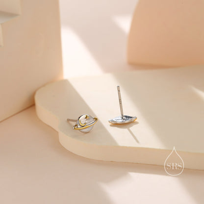 Little Planet Stud Earrings in Sterling Silver, Moon and Star Planet Stud, Saturn Earrings, Celestial Jewellery