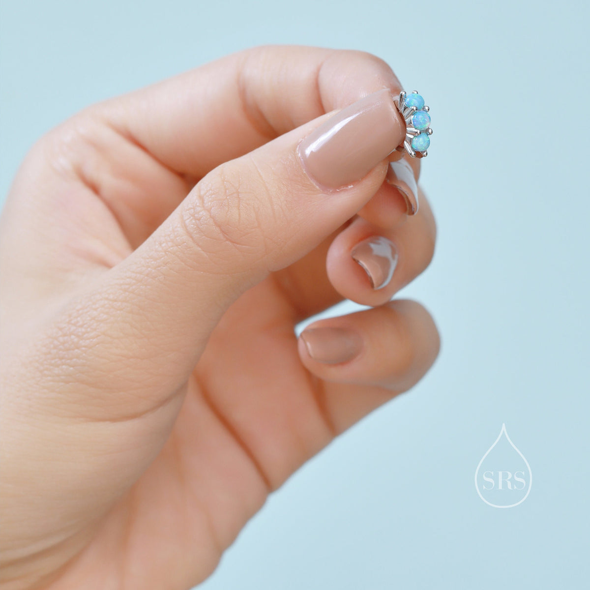 Extra Small 6mm Opal Huggie Hoops in Sterling Silver, White Opal or Blue Opal, Silver or Gold, Dainty Cartilage Hoops Earrings, Opal Earring