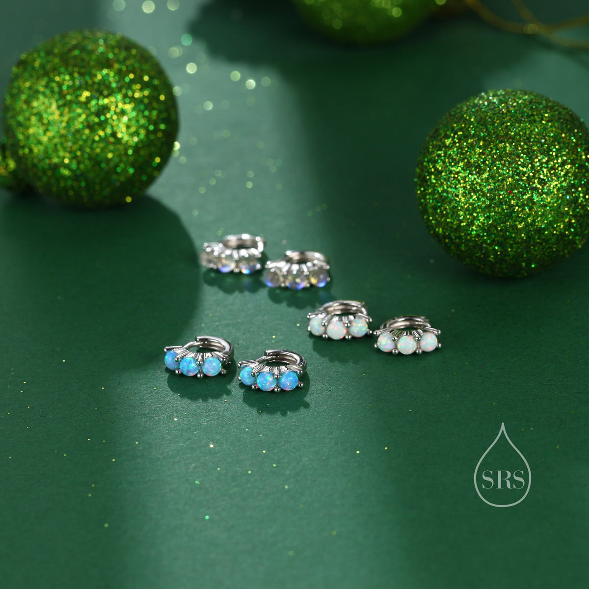 Extra Small 6mm Opal Huggie Hoops in Sterling Silver, White Opal or Blue Opal, Silver or Gold, Dainty Cartilage Hoops Earrings, Opal Earring