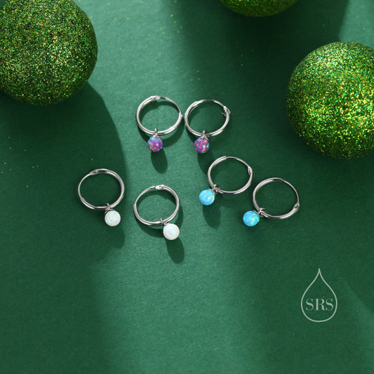 Sterling Silver Extra Skinny Opal Huggie Hoops, White Opal or Blue Opal or Purple Hoop, Opal Infinity Hoops Earrings, Opal Earrings