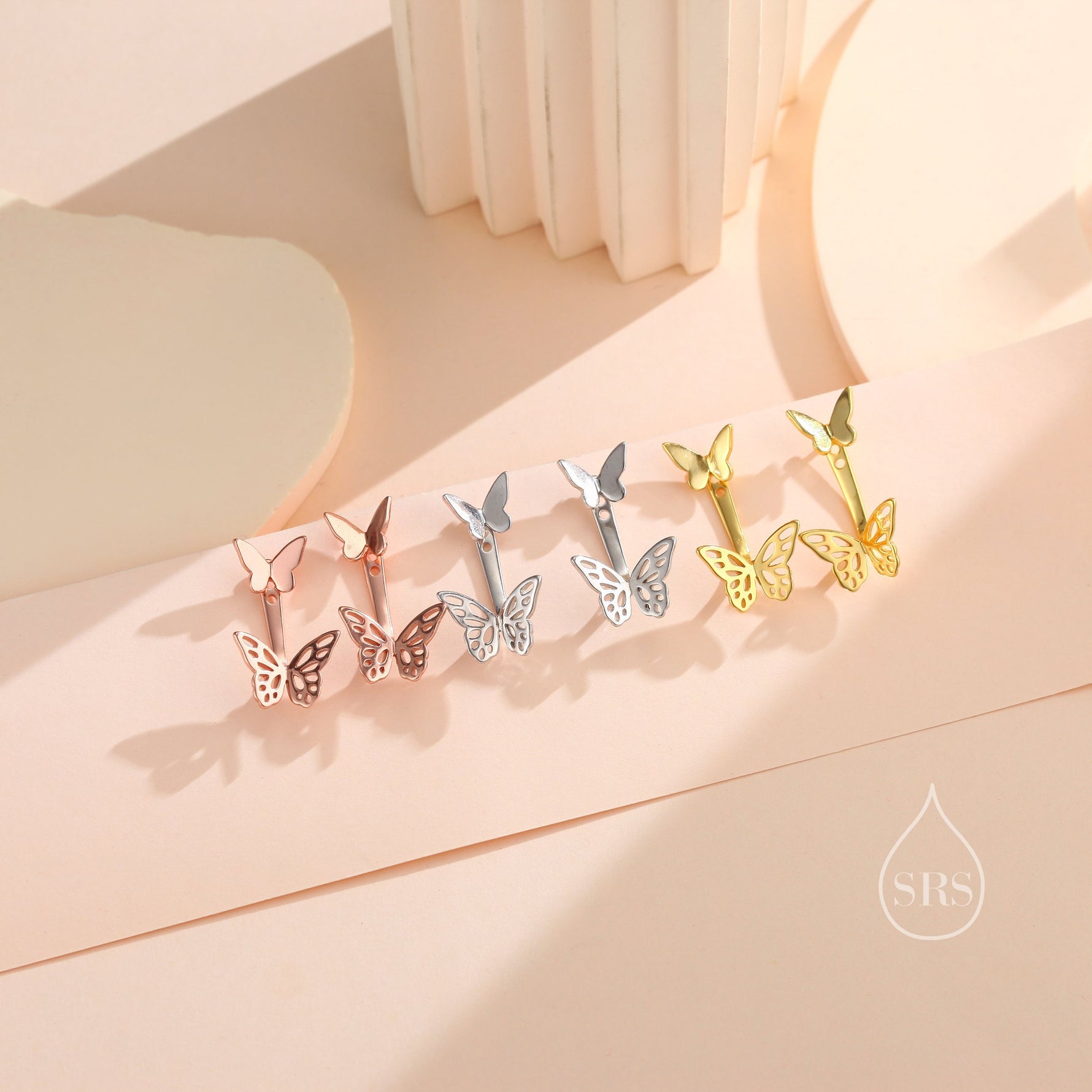 Butterfly Ear Jacket in Sterling Silver, Silver, Gold or Rose Gold, Butterfly Earrings, Butterfly Jacket Earrings, Front and Back Earrings
