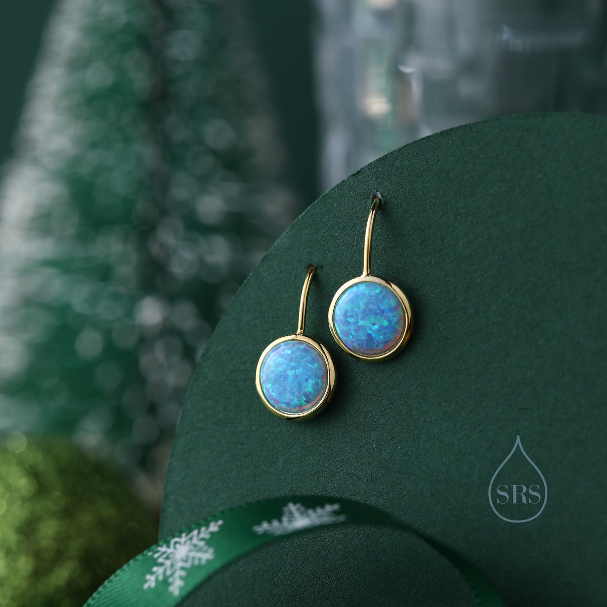 Opal Droplet Drop Hook Earrings in Sterling Silver, Blue Opal or White Opal, Delicate Blue Opal Earrings, Opal Coin Earrings