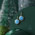 Opal Droplet Drop Hook Earrings in Sterling Silver, Blue Opal or White Opal, Delicate Blue Opal Earrings, Opal Coin Earrings