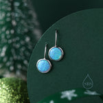 Opal Droplet Drop Hook Earrings in Sterling Silver, Blue Opal or White Opal, Delicate Blue Opal Earrings, Opal Coin Earrings