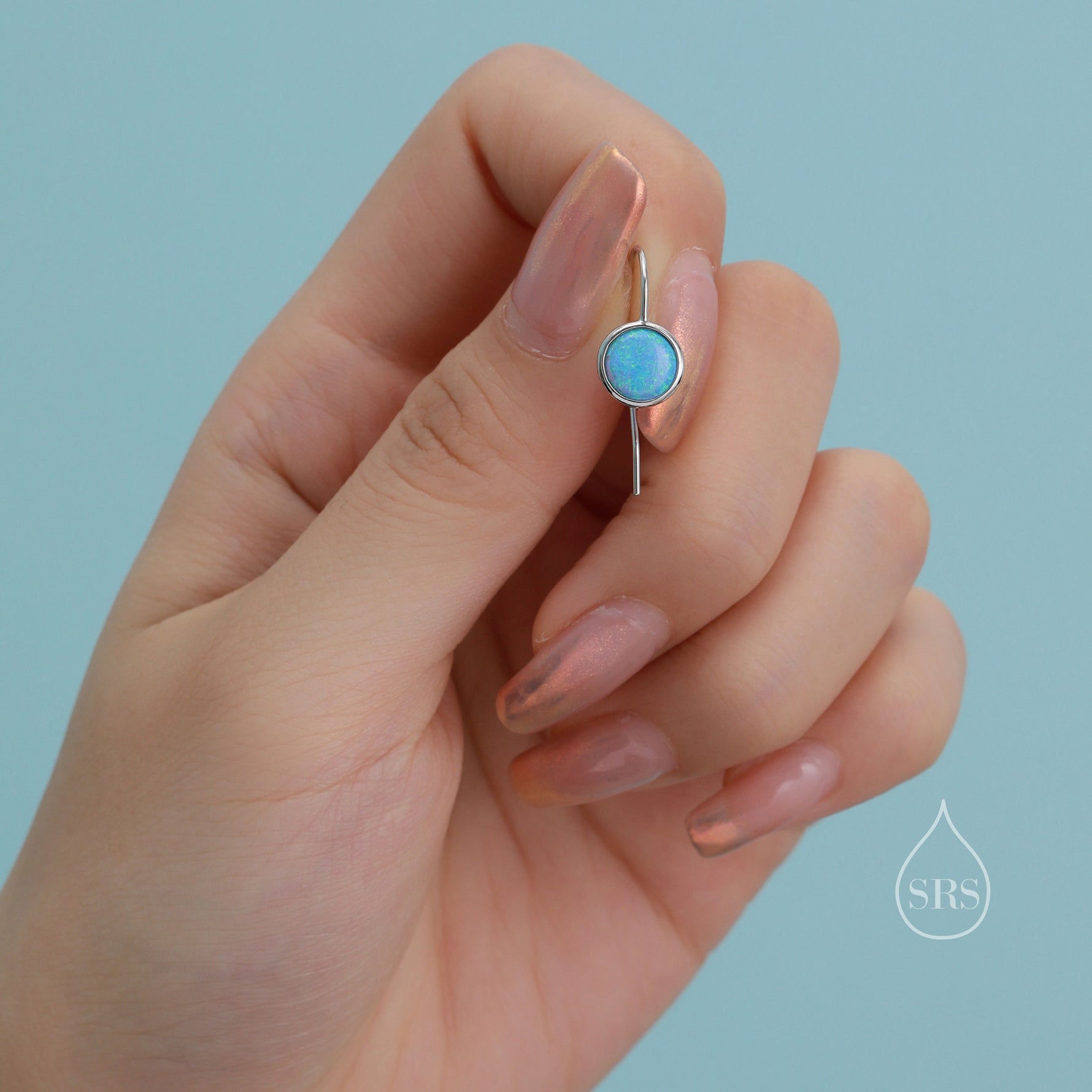 Opal Droplet Drop Hook Earrings in Sterling Silver, Blue Opal or White Opal, Delicate Blue Opal Earrings, Opal Coin Earrings