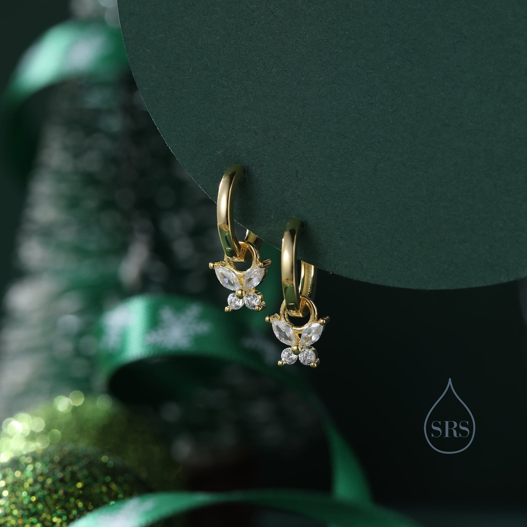 Sterling Silver Butterfly CZ Huggie Hoops, Detachable Butterfly Hoop Earrings, Dainty Butterfly Dangle Earrings, CZ Butterfly Earrings