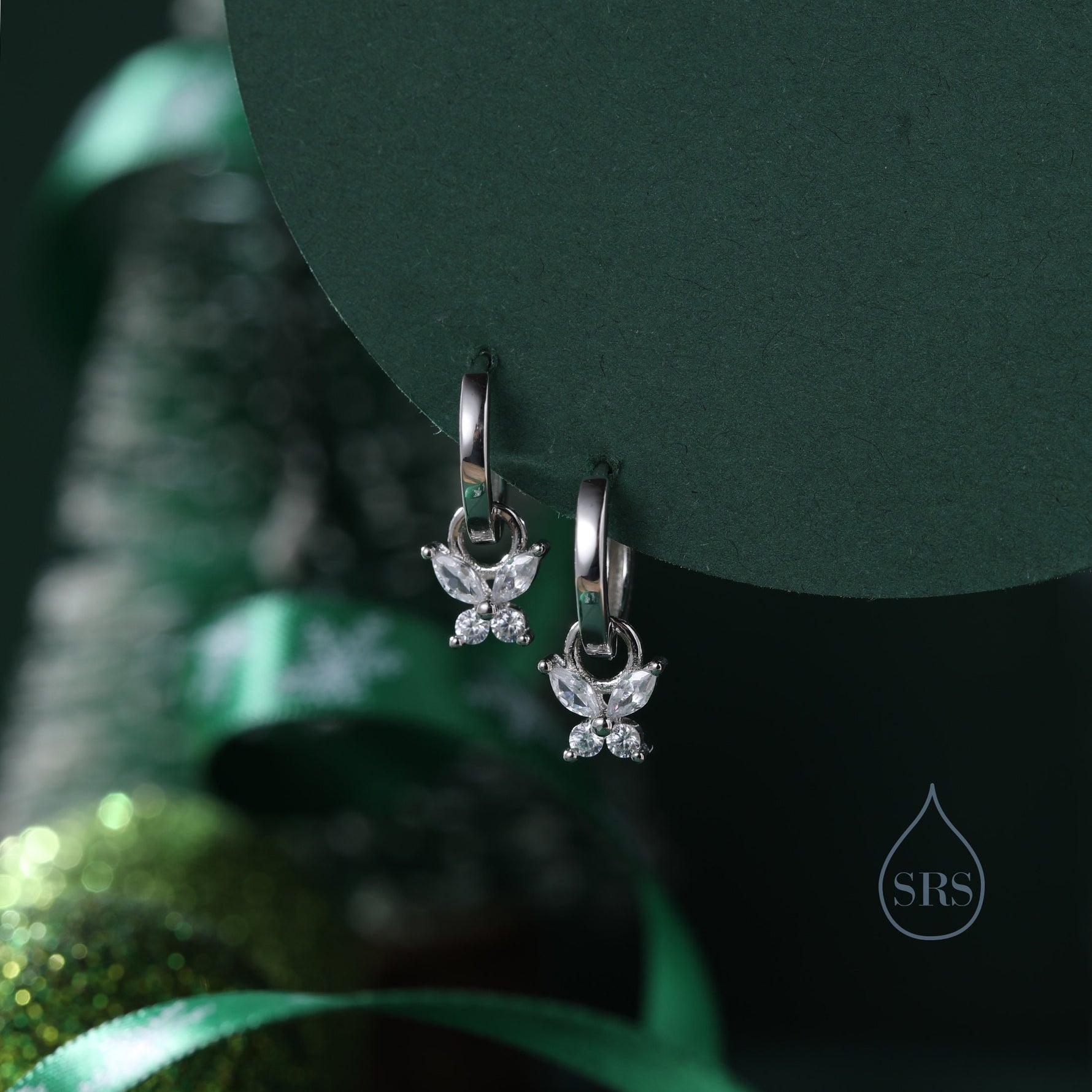 Sterling Silver Butterfly CZ Huggie Hoops, Detachable Butterfly Hoop Earrings, Dainty Butterfly Dangle Earrings, CZ Butterfly Earrings