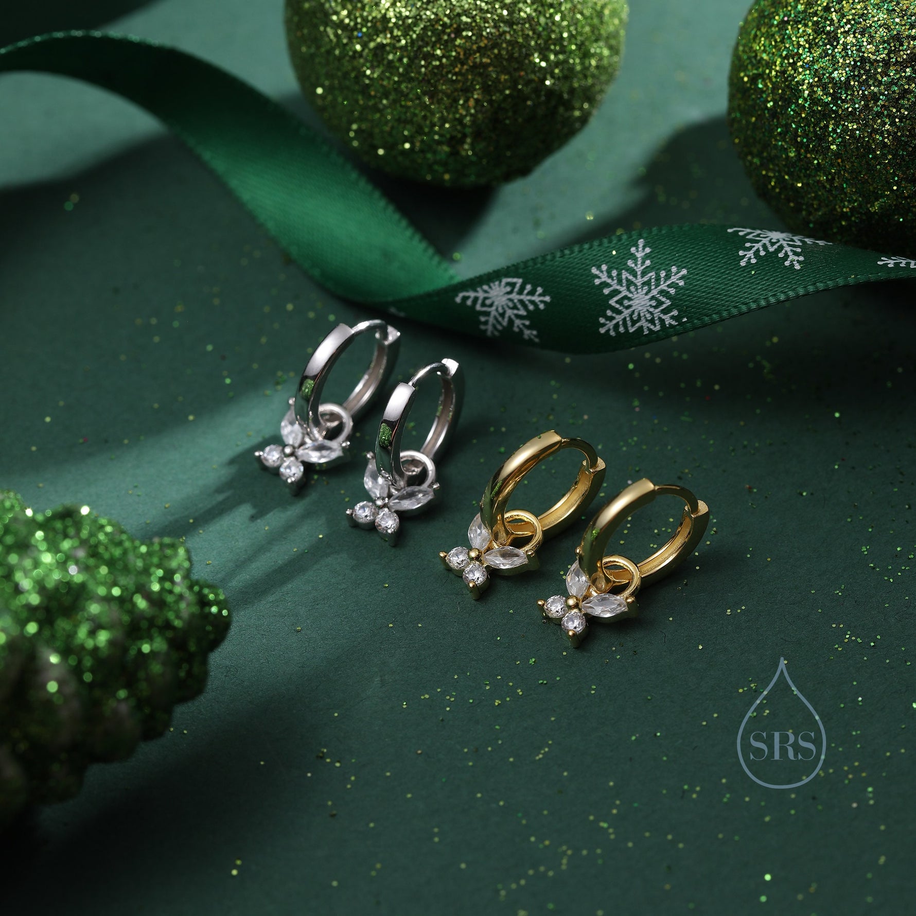Sterling Silver Butterfly CZ Huggie Hoops, Detachable Butterfly Hoop Earrings, Dainty Butterfly Dangle Earrings, CZ Butterfly Earrings