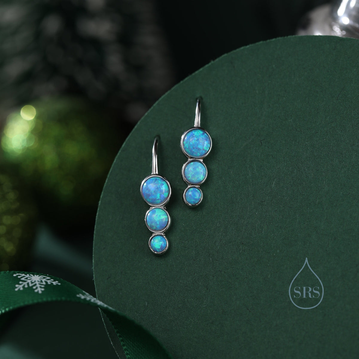 Blue Opal Trio Drop Hook Earrings