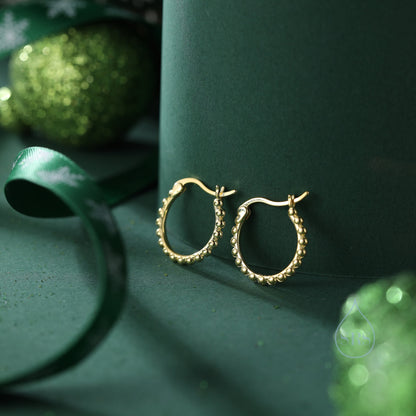 Sterling Silver Beaded Bauble Huggie Hoops, Bubble Hoops, Silver or Gold, 8mm or 10mm, Dainty Huggie Hoops Earrings