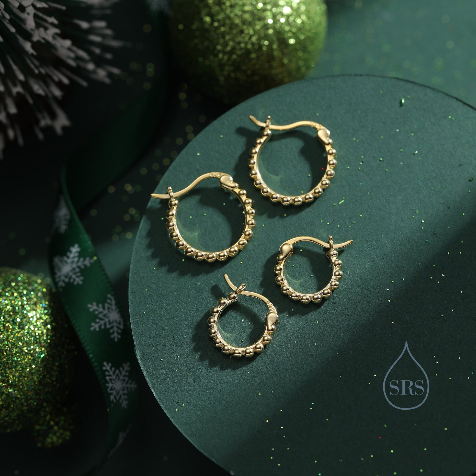 Sterling Silver Beaded Bauble Huggie Hoops, Bubble Hoops, Silver or Gold, 8mm or 10mm, Dainty Huggie Hoops Earrings