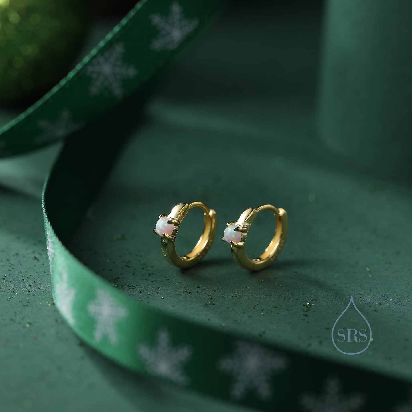 Delicate Opal Huggie Hoop Earrings in Sterling Silver, Silver or Gold, Blue or White Opal, Tiny Opal Hoop Earrings