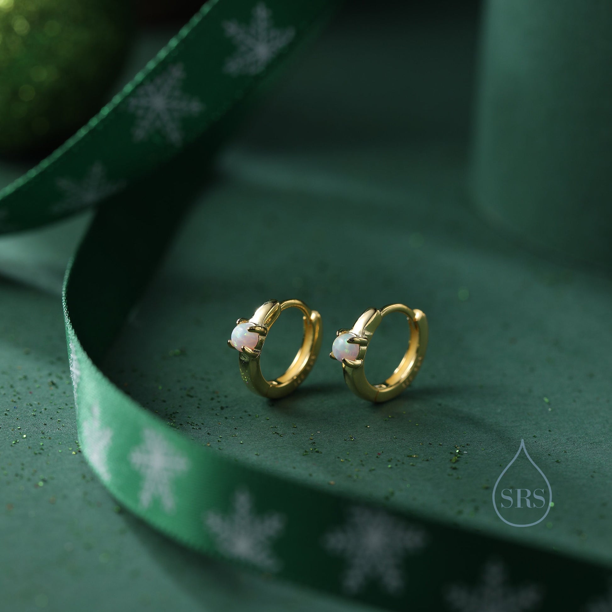 Delicate Opal Huggie Hoop Earrings in Sterling Silver, Silver or Gold, Blue or White Opal, Tiny Opal Hoop Earrings