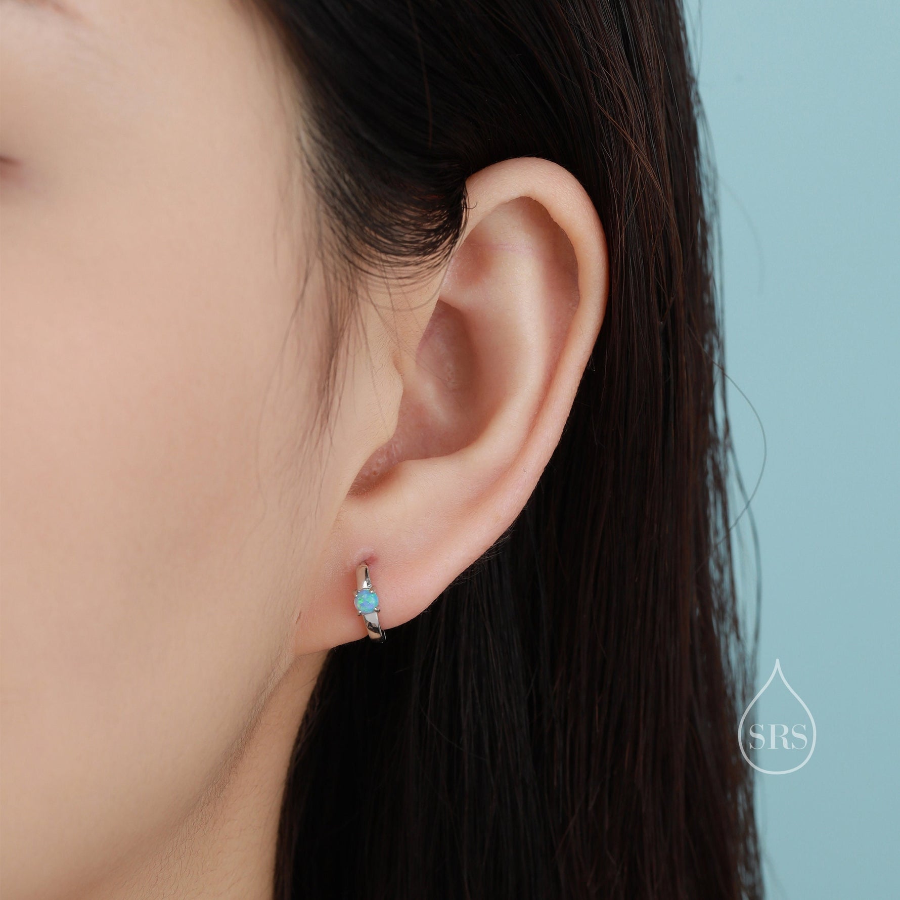 Delicate Opal Huggie Hoop Earrings in Sterling Silver, Silver or Gold, Blue or White Opal, Tiny Opal Hoop Earrings