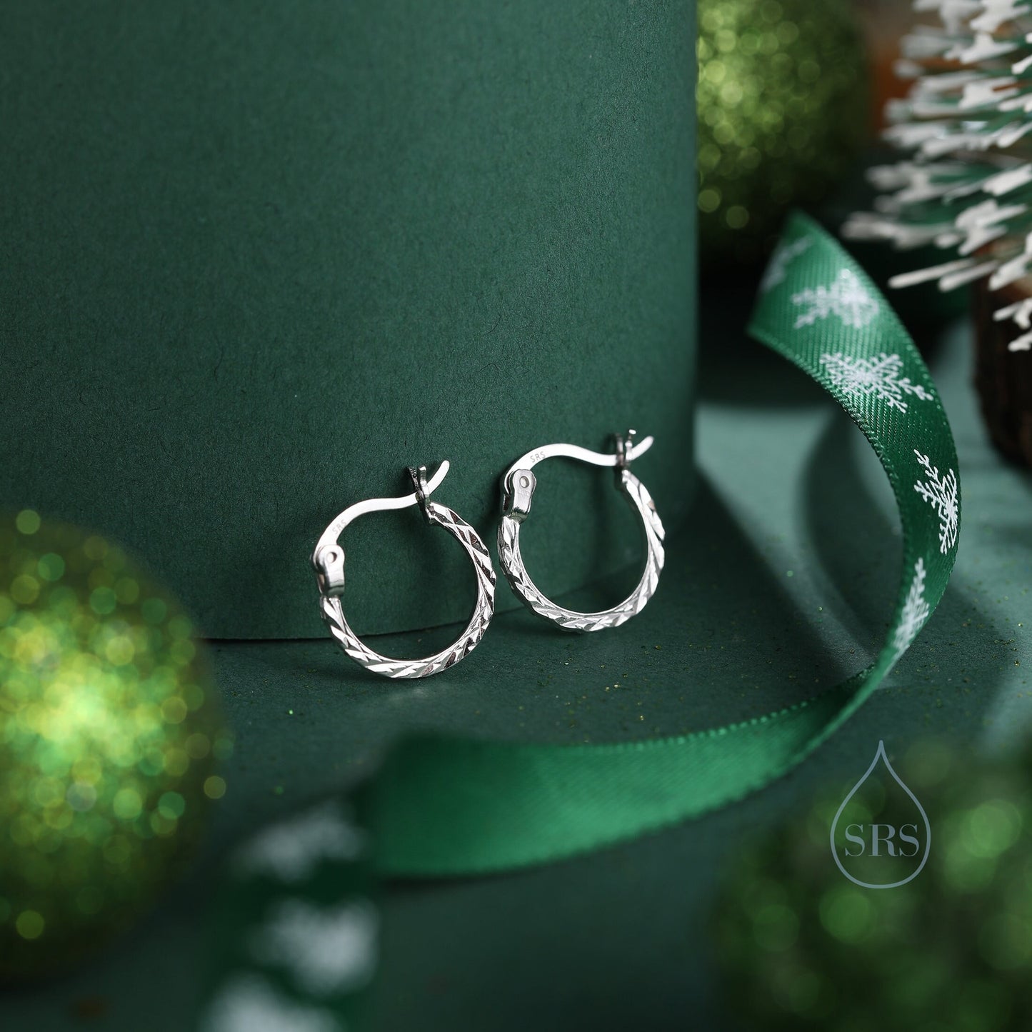 Sterling Silver Diamond Cut Huggie Hoops, Textured Faceted Hoops, Silver or Gold, 8mm or 10mm, Dainty Huggie Hoops Earrings