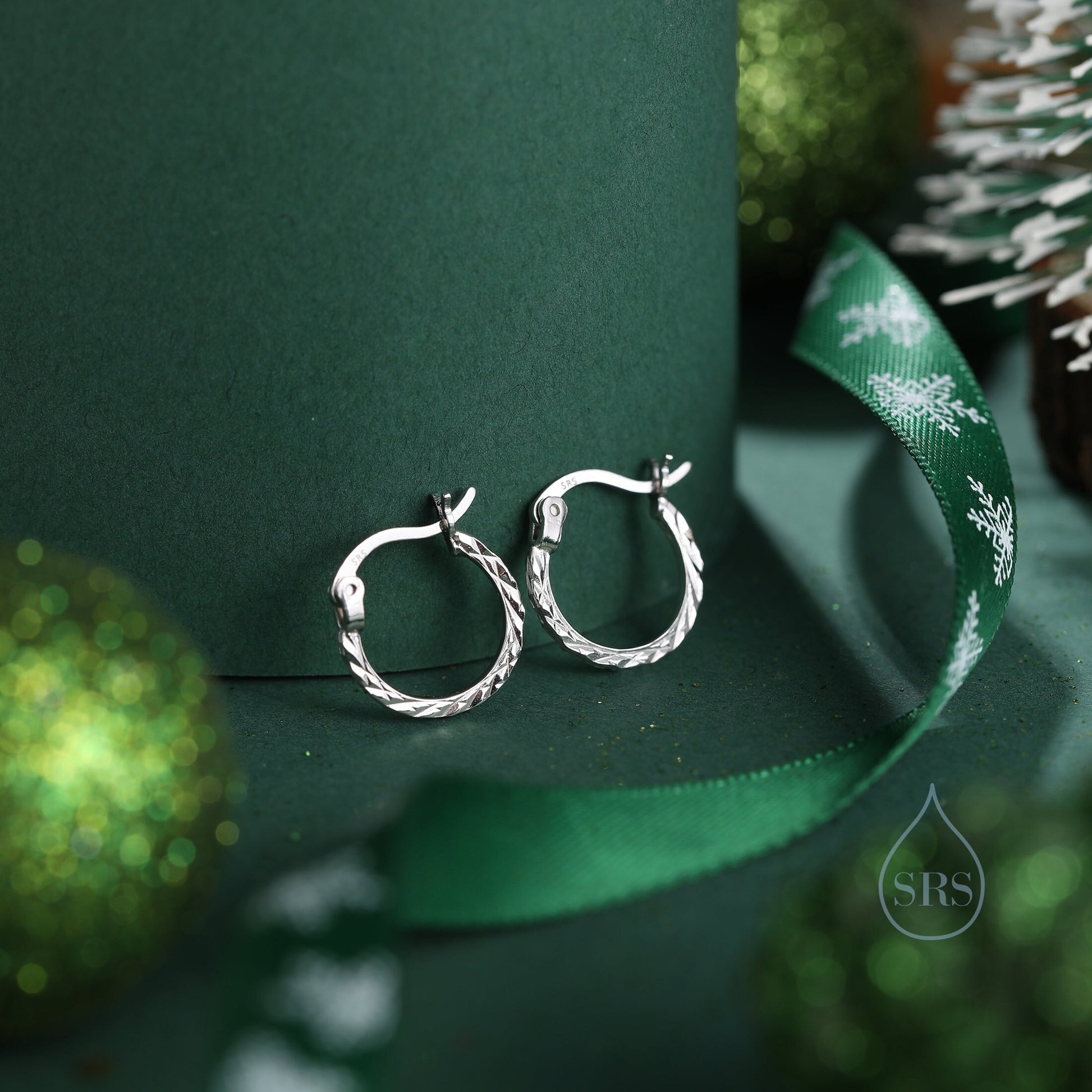 Sterling Silver Diamond Cut Huggie Hoops, Textured Faceted Hoops, Silver or Gold, 8mm or 10mm, Dainty Huggie Hoops Earrings