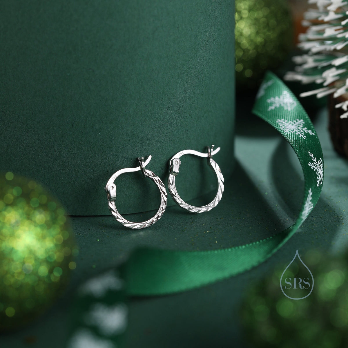Sterling Silver Diamond Cut Huggie Hoops, Textured Faceted Hoops, Silver or Gold, 8mm or 10mm, Dainty Huggie Hoops Earrings
