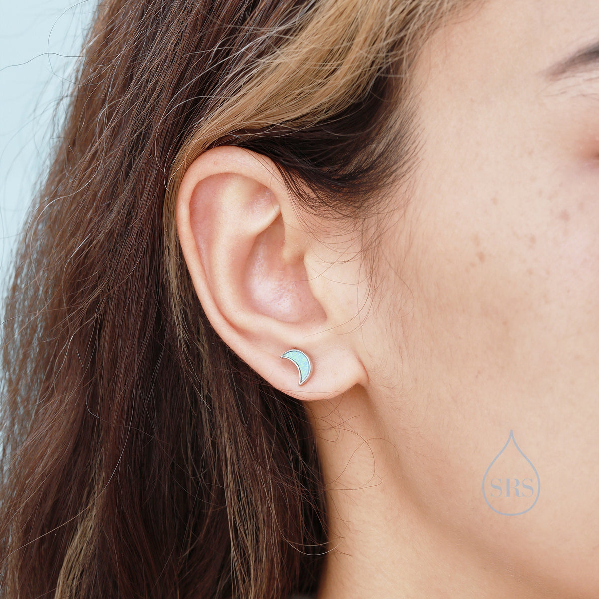 Mismatched Opal Moon and Star Stud Earrings in Sterling Silver - Blue Opal or White Opal - Gold or Silver - New Moon Earrings