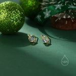 Moonstone and CZ Halo Planet Stud Earrings in Sterling Silver, Lab Moonstone Planet Earrings, Moonstone Saturn Earrings