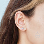 Moonstone and CZ Halo Planet Stud Earrings in Sterling Silver, Lab Moonstone Planet Earrings, Moonstone Saturn Earrings