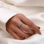 Opal Half Infinity Ring in Sterling Silver, Adjustable Size, Opal Ring, Five Opal Prong Set, Lab Opal Stone Ring, White Opal or Blue Opal