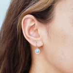 Aqua Green Opal and Circle Drop Hook Earrings in Sterling Silver, Delicate Fire Opal Geometric Earrings, Opal Coin Earrings
