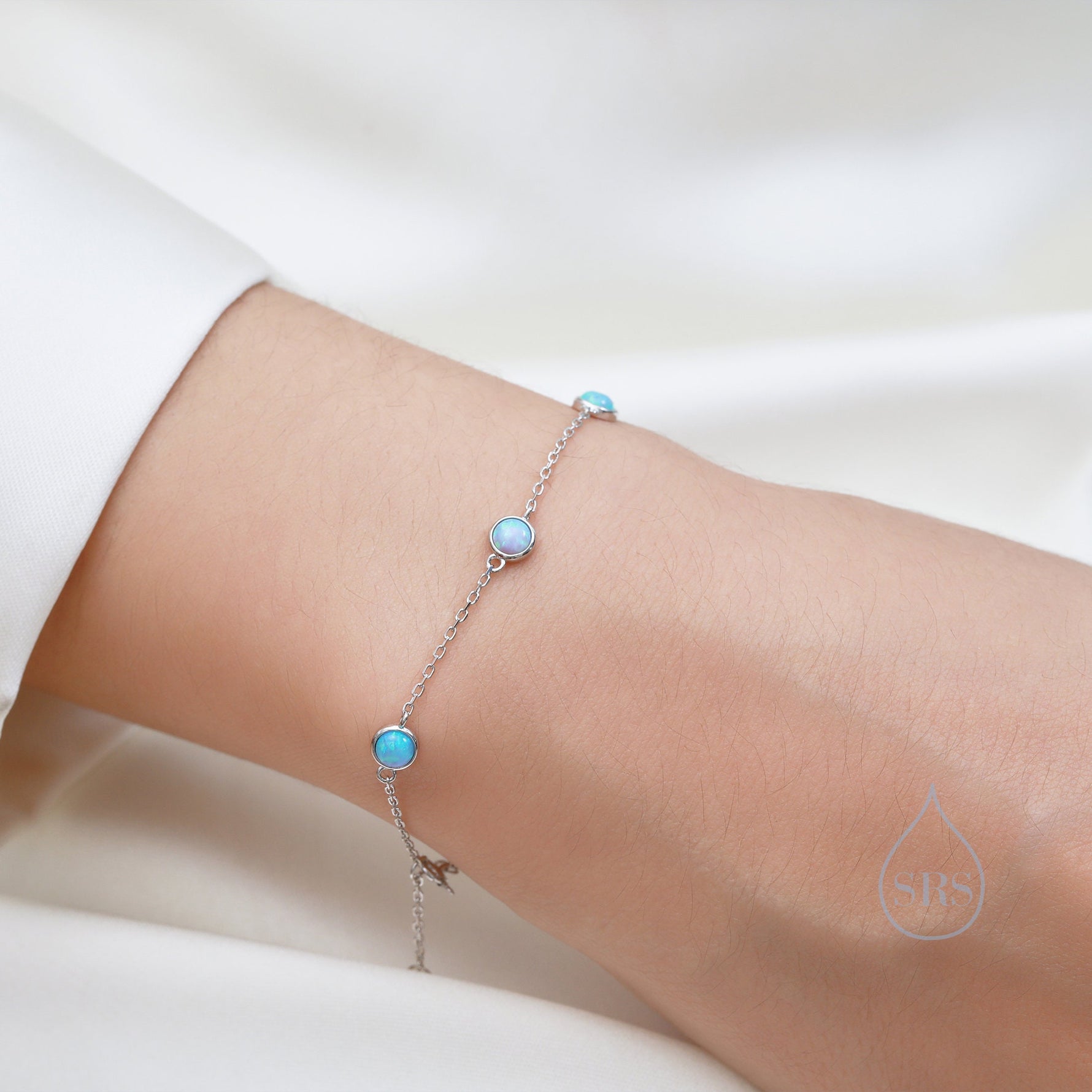 Delicate Opal Bracelet in Sterling Silver, Available in Blue Opal or White Opal, Silver or Gold, Silver Opal Bracelet