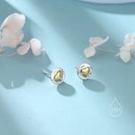 Two Tone Heart Disk Stud Earrings in Sterling Silver, Heart Earrings, Heart Round Circle Earrings