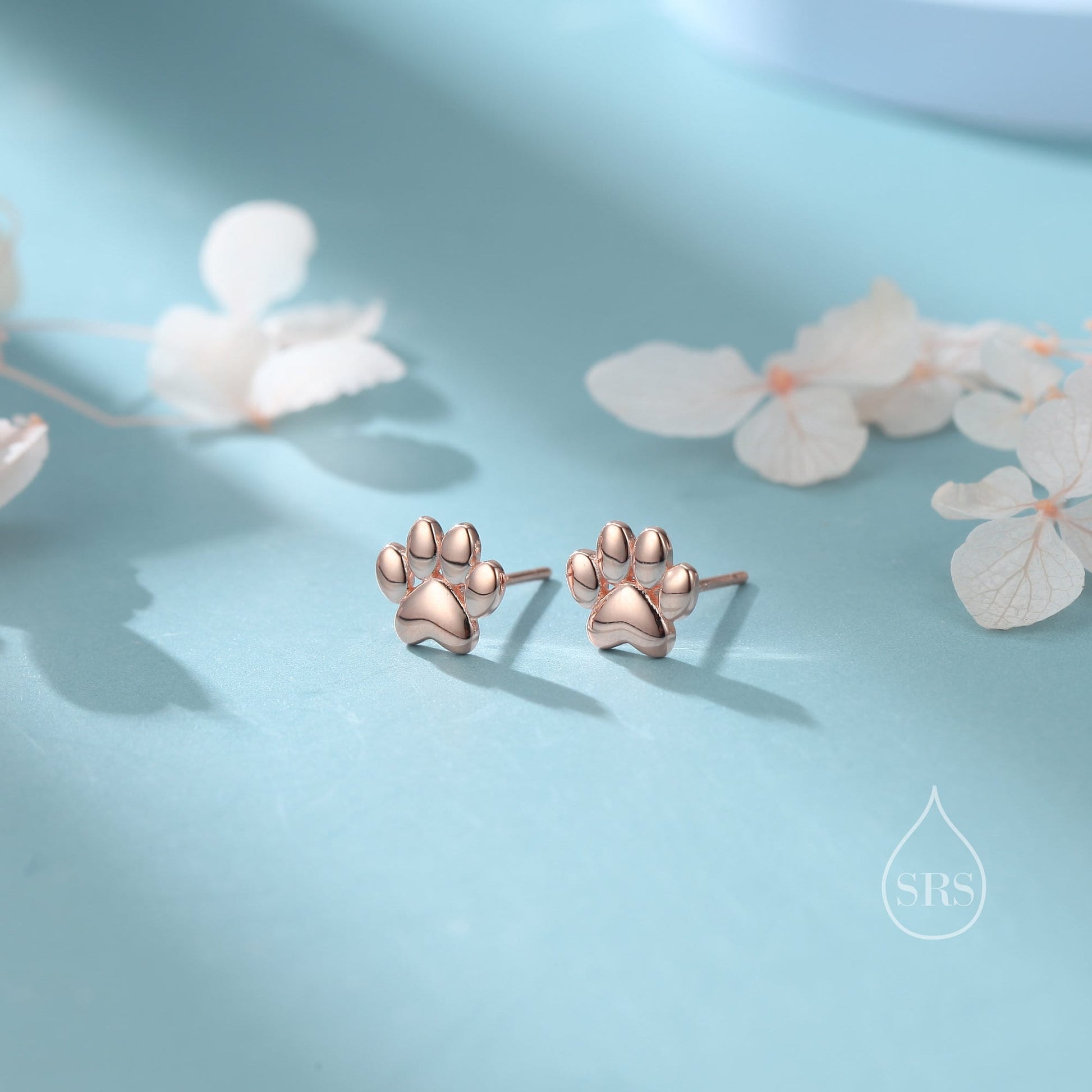 Very Tiny Paw Print Stud Earrings in Sterling Silver, Silver or Gold or Rose Gold, Pet Earrings, Dog Earrings, Cat Earrings