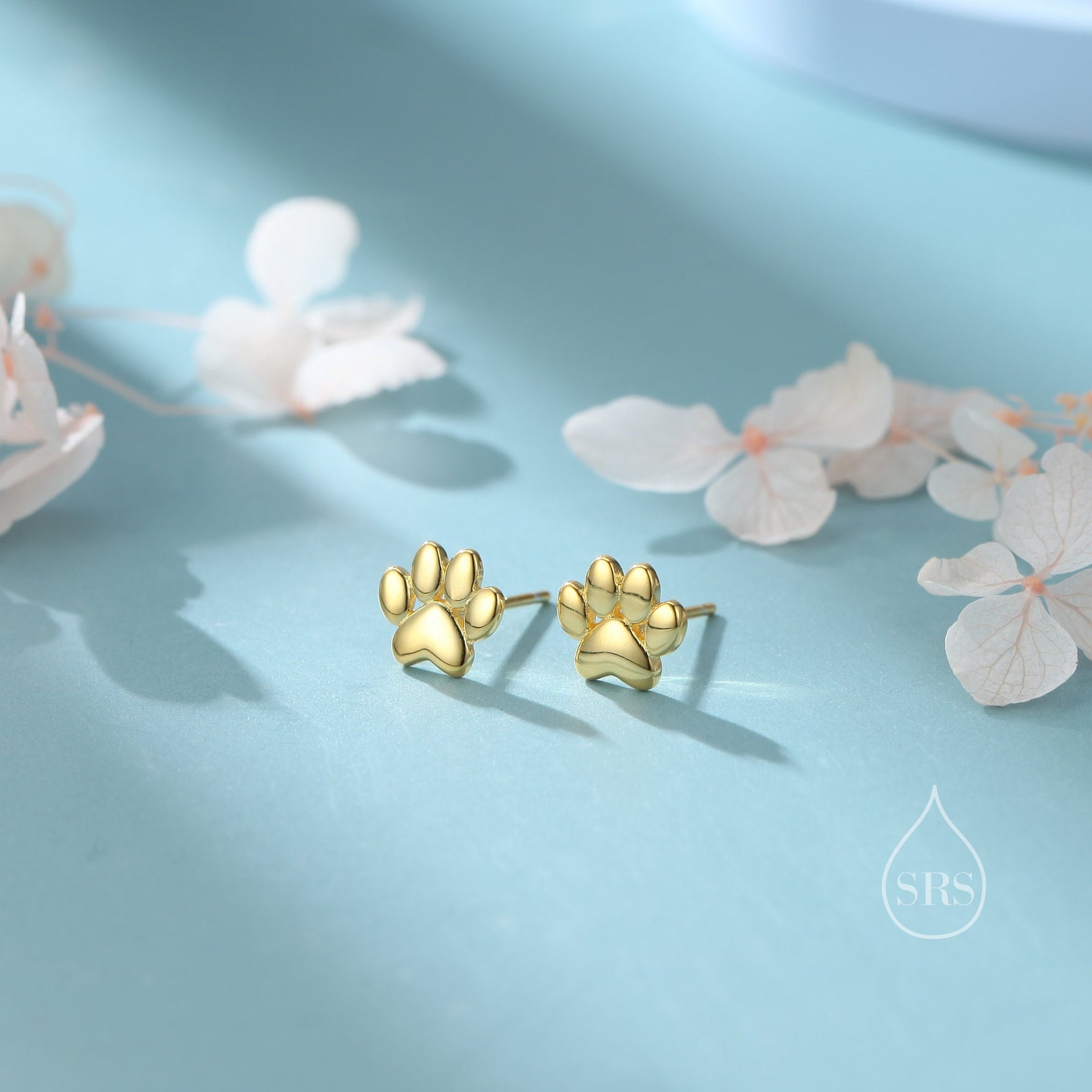 Very Tiny Paw Print Stud Earrings in Sterling Silver, Silver or Gold or Rose Gold, Pet Earrings, Dog Earrings, Cat Earrings