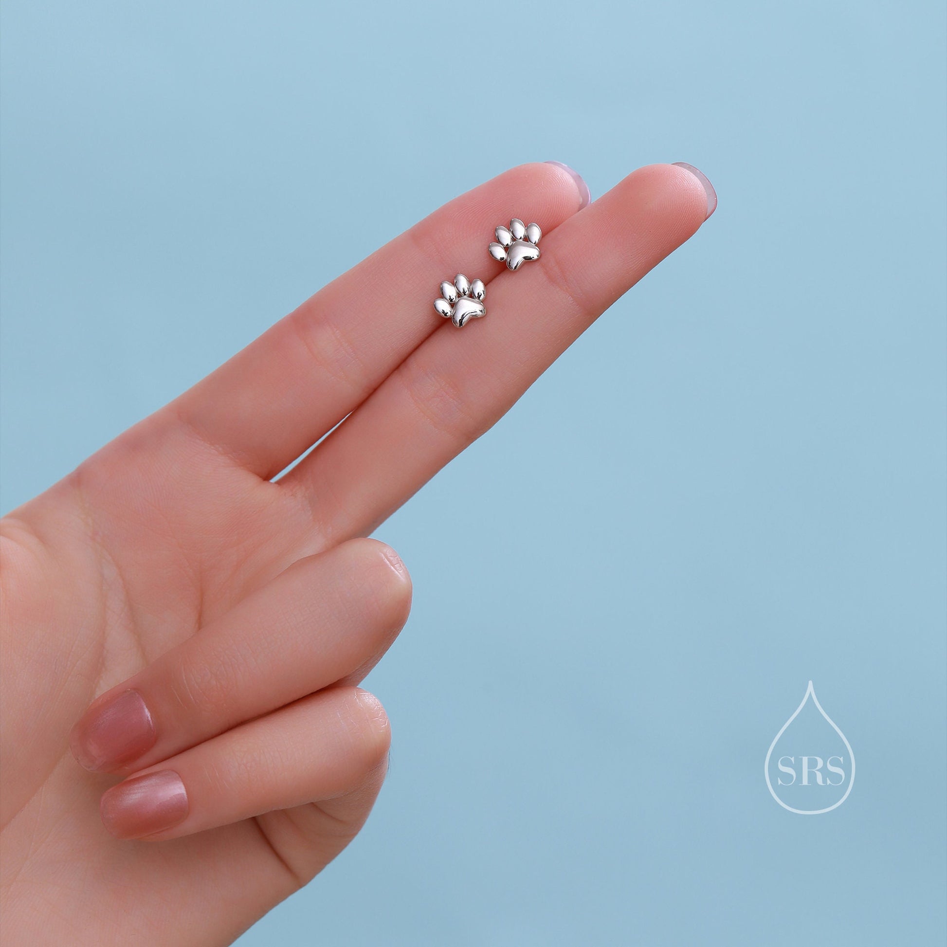 Very Tiny Paw Print Stud Earrings in Sterling Silver, Silver or Gold or Rose Gold, Pet Earrings, Dog Earrings, Cat Earrings