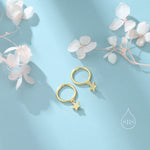 Star Dangle Huggie Hoop Earrings in Sterling Silver, Silver or Gold or Rose Gold, Delicate Star Skinny Hoops